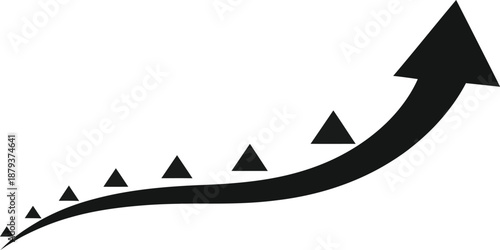 Silhouette of growing trend arrow with ascending triangles