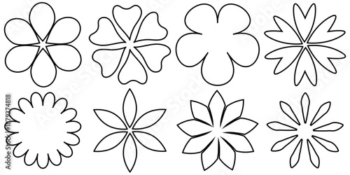 Black Daisy Chamomile silhouette icon set line. Simple different shape. Cute flower collection. Love card symbol. Growing concept. Flat design. Isolated. White background. Vector eps 10