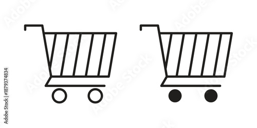 Shopping cart icons for web design set in black stroke and solid style. EPS10
