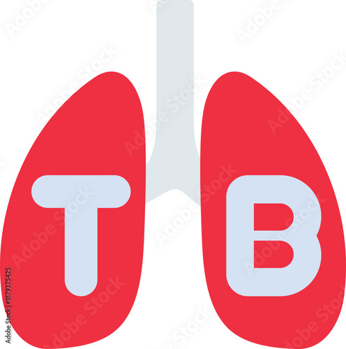 Creative illustration of lung anatomy with letters T and B on red lung sections