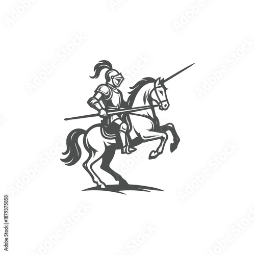 Template of a warrior riding a horse holding a spear, with a black logo style and a white background.