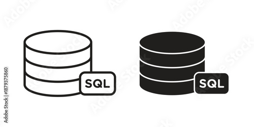 SQL icons for web design set in black stroke and solid style. EPS10
