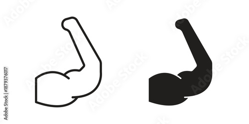 Strong arm icons for web design set in black stroke and solid style. EPS10