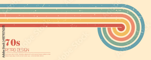 Stripe rainbow groovy. Vintage inspired abstract design for poster. Dynamic wavy lines and retro artistic vibe. Vector illustration.