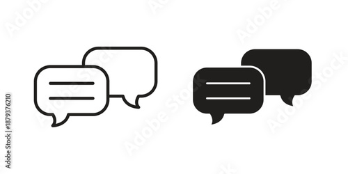 Text chat icons for web design set in black stroke and solid style. EPS10