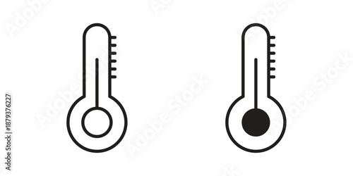 Thermometer icons for web design set in black stroke and solid style. EPS10