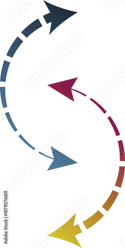 A colorful spiral arrow pattern with four directional pointers