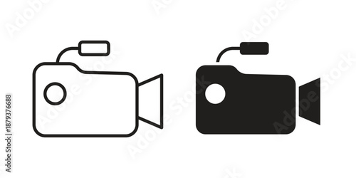 Video camera icons for web design set in black stroke and solid style. EPS10