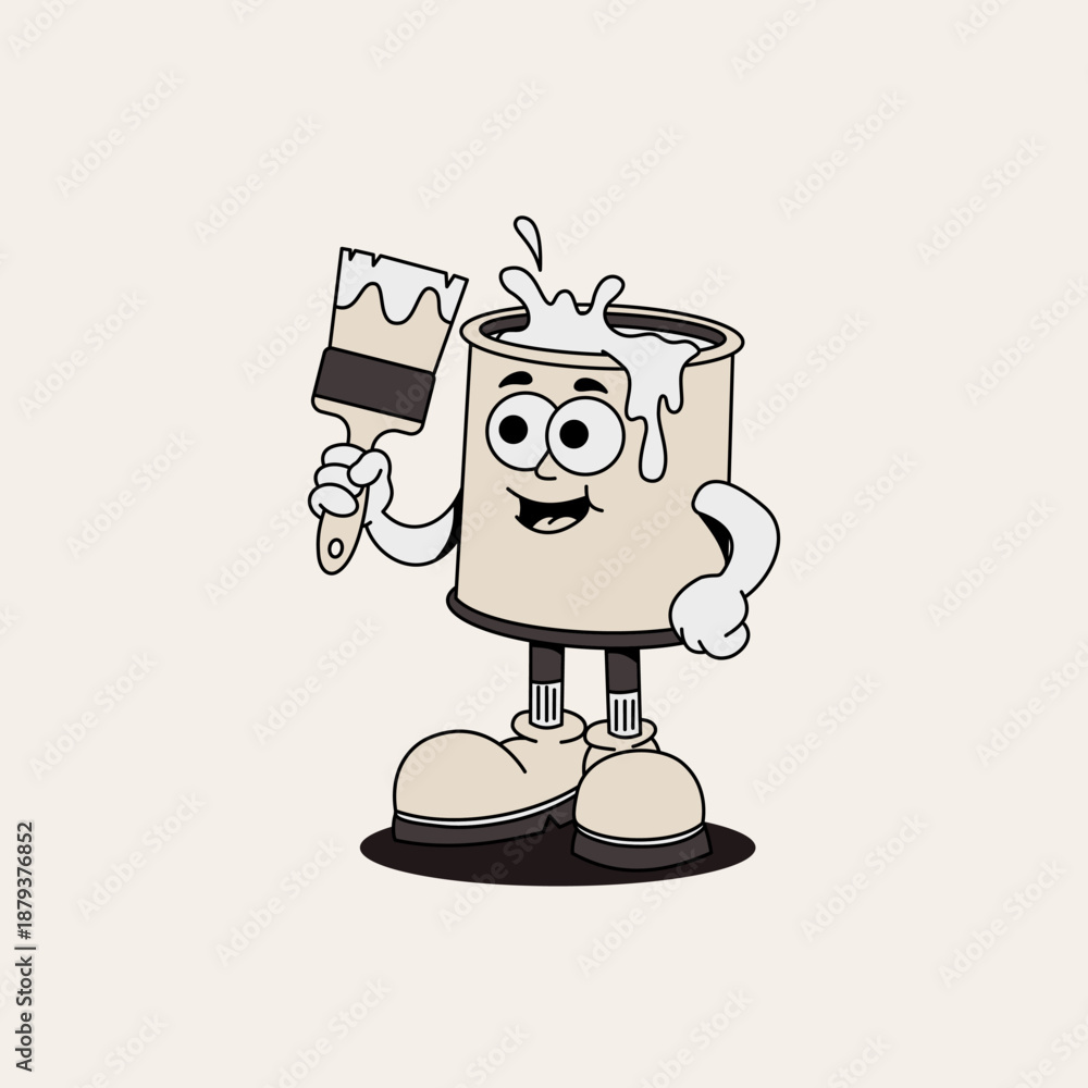 Obraz premium Retro cartoon paint can Vector illustration hand drawn