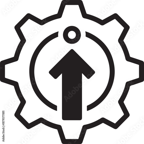 Individual performance metrics within organizational machinery represented by gear icon and upward arrow for personal growth