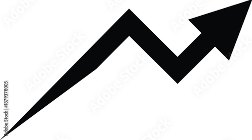 Upward zigzag arrow growth symbol representing increase success profit trend black vector illustration isolated for business finance analytics design