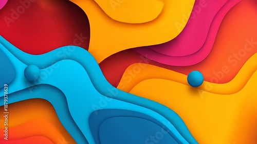 Vibrant Abstract Paper Cut Landscape With Flowing Curves In Bright Orange Yellow Blue And Pink Hues Creates A Dynamic Colorful Backdrop Ideal For Design Projects