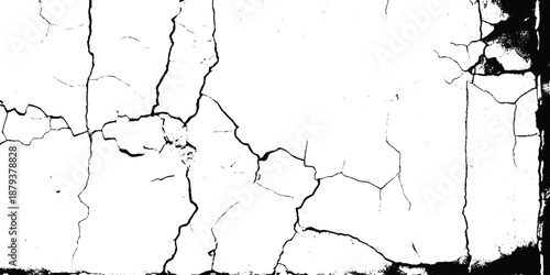 Vector grunge cracked texture style with cracked texture isolated on white background. Cracks concrete wall texture white and black. Grungy, grunge effect, grunge texture, dry land crack effect,