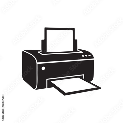 Vector illustration of printer icon in black on white back ground