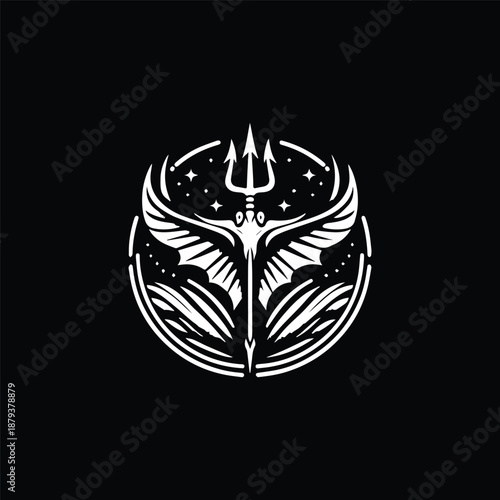 A stingray and trident template is embedded in its body, in a black and white logo style.