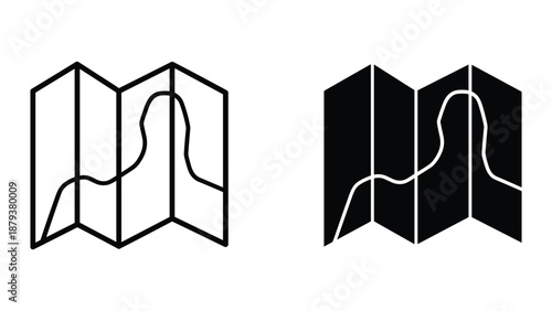 Folded map illustration with navigation path
