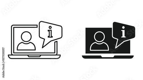 Information icon on laptop screen with speech bubble