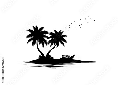 Tropical Island with Boat