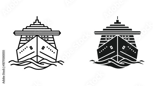 Cruise ship icon set in black and white
