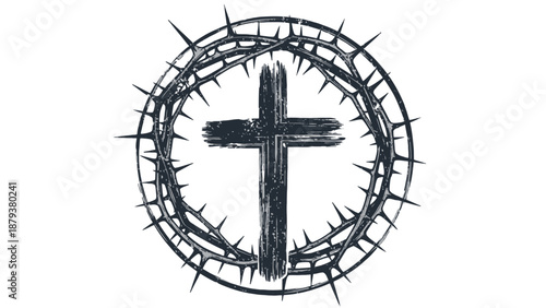 Christian cross surrounded by crown of thorns symbolizing faith and sacrifice.
