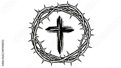 Black cross surrounded by a crown of thorns.