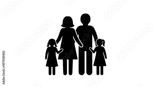 Silhouette of a happy family with two parents and two children.
