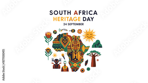 South Africa Heritage Day Celebration with Traditional Elements and "24 September" Text on a Bright Studio Background