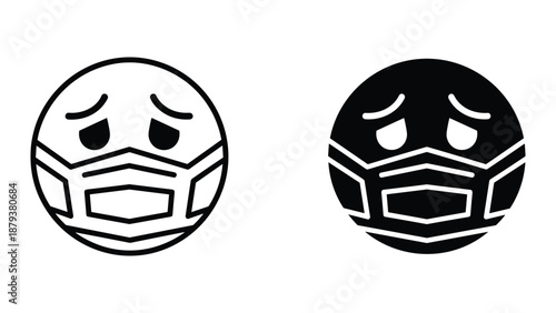 Angry face emoticon with mask in black and white