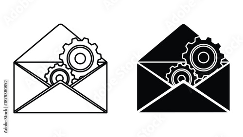 Email envelope with gear inside representing email mechanism