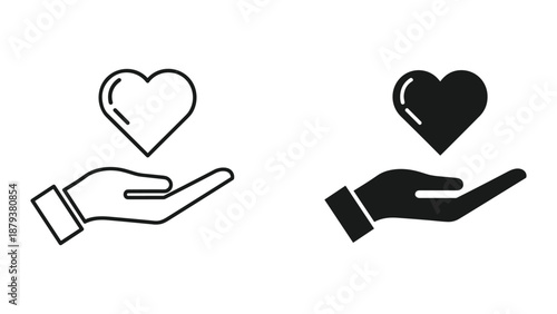 Hand holding heart icon set