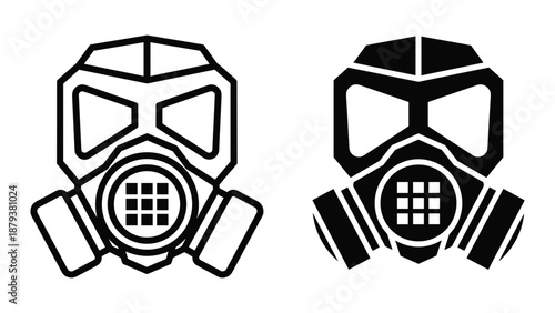 Gas mask icon set for protection and safety