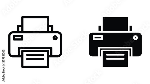 Printer icon set with paper output