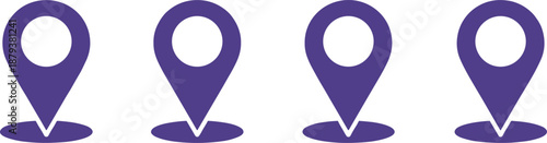 Purple map pin pointer icon set with circular shadows for navigation tracking systems gps travel applications and web interface