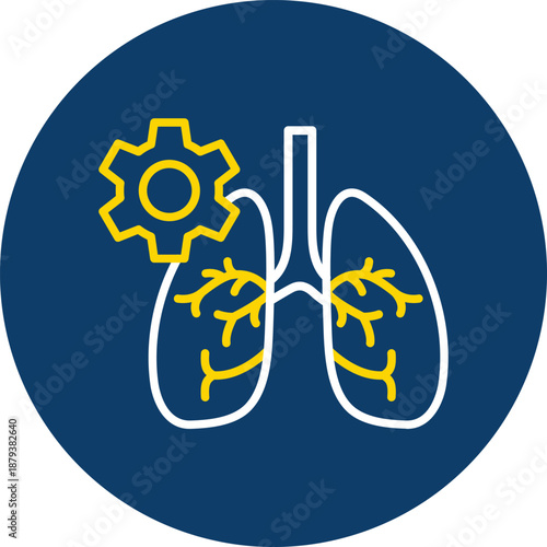 lungs with gear icon on blue circle background