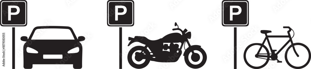 Obraz premium Parking signs for car motorcycle bicycle parking symbols