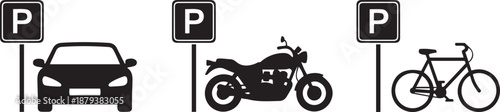 Parking signs for car motorcycle bicycle parking symbols