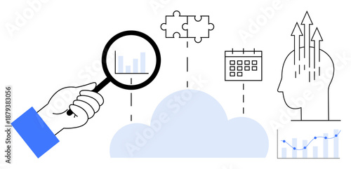 Data analysis concept. Highlights cloud storage, analysis tools, and problem-solving. Data is central to strategic planning, cloud computing trends, and decision-making. Ideal for AI, cloud services