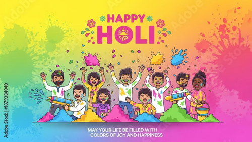 People Celebrating Holi Festival with Colorful Powder