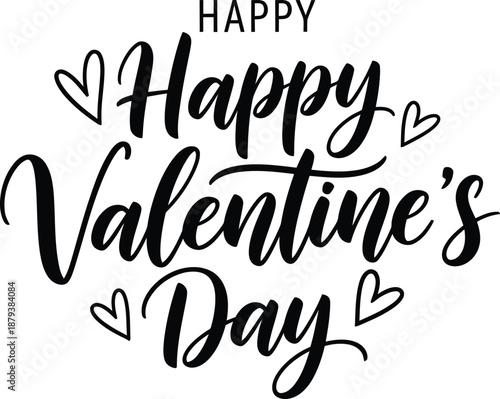 Happy Valentines Day text with black lettering and small hearts Keywords: valentine, valentines day, heart, black, love, celebration, greeting