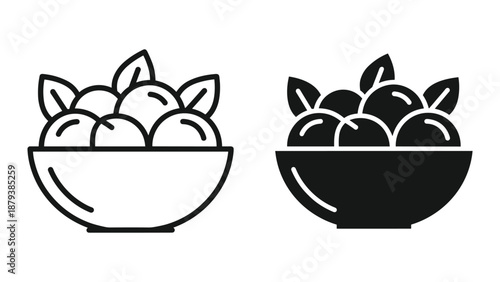 Fresh fruits in a bowl line art illustration