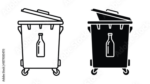 Recycling bin with glass bottle inside