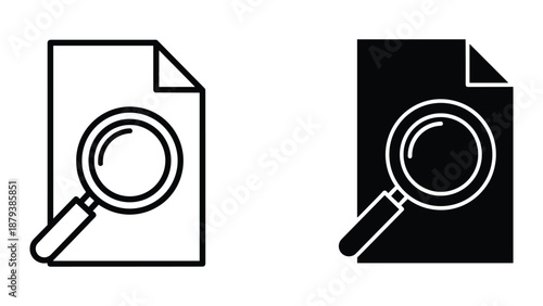 Magnifying glass over document icon in two different styles