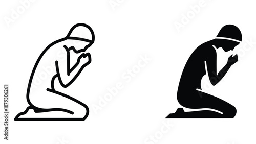 Man praying in islamic prayer position