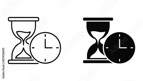 Time management concept with hourglass and clock