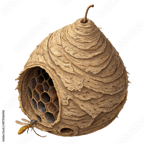 Detailed mud dauber wasp cocoon with layered clay dome structure
