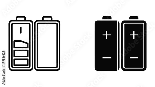 Battery icons showing charge levels and polarity
