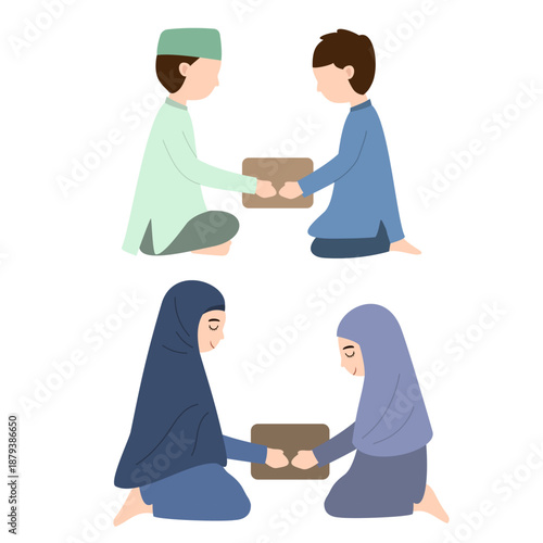 Muslim People Giving Gifts and Charity Boxes Illustration