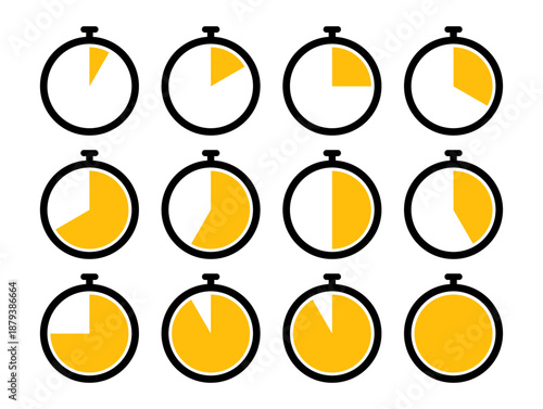 Stopwatch Timing Icons Set of Clock Timer Icons with Countdown Intervals Stopwatch Clock with Different Time Segments Vector