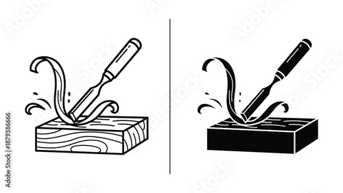 Carving wood with a chisel tool in two different styles