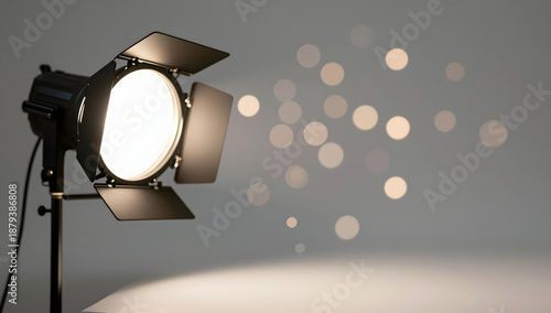 Spotlight and Bokeh: A dynamic image capturing a spotlight casting its bright beam across a scene, accompanied by a scattering of bokeh lights, creates an evocative atmosphere. 